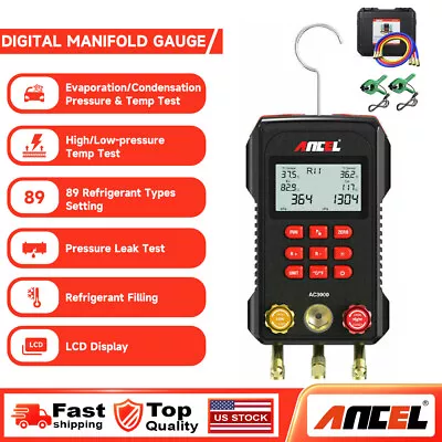 ANCEL HVAC Vacuum Gauge Pressure Temperature Test Manifold Meter Refrigeration • $125.99