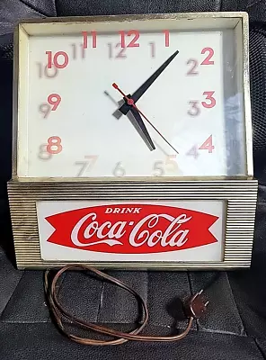 VTG Drink Coca-Cola  Advertising Lighted Fishtail Clock LIGHTS UP KEEPS TIME • $279.99