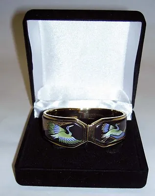 Authentic MICHAELA FREY Tropic Rosa Flying Crane Bird 24K Enamel Contessa Bangle • $475