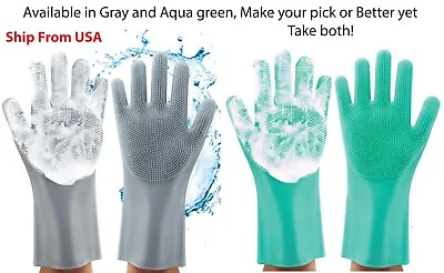 Magic Silicone Gloves Dishwashing Gloves W/ Scrubber Heat Resistance 1 Pair • $6.25