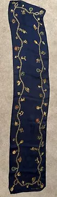 Vintage Ellen Tracy Navy Blue Chain Silk Scarf 80's Rectangle Sheer 11” X 51” • $14