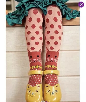 Matilda Jane PURRFECT KITTY Tights Size 8-10 Polka Dots Pink Cat Face Girls NWT • $24.50