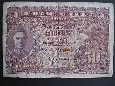 Malaya 1941 WW2 50 Cents Banknote Fair A/8 269145 • £12.50