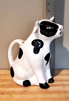 Vintage 1-1/2 Qt 6 Cup Black & White Ceramic Cow Pitcher Milk Jug 9  Decor  • £21.84