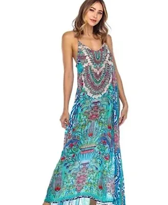 NWT True Colours By La Moda Tropical Forest T Back Maxi Dress Cover Up S/M • $19.95