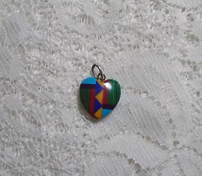 Vintage Southwest Multi Stone Inlay Heart Charm/pendant • $9.99