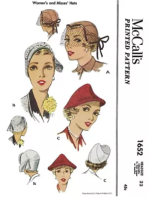 McCall's #1652 Hat Cap Fabric Sewing Pattern Chemo Alopecia • $5.49