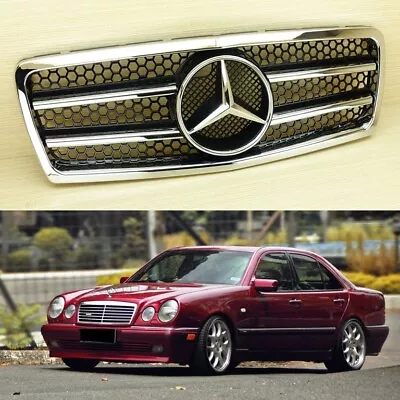 For 1996-1999 Benz W210 Wagon/Sedan 4DR Front Grille Gloss Black+Chrome • $189.09