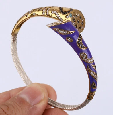 $48.50 • Buy Enamel Turkish Simulated Topaz .925 Silver & Bronze Bangle Bracelet #43552