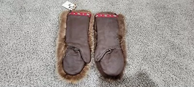 Raccoon Fur Mittens With Deer Hide Leather And Wool Inner Lining Very Nice Fur • $125