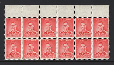 M2108 Australia 1937 SG167 - 2d Scarlet In A Top Marginal Block Of 12. • £8.50