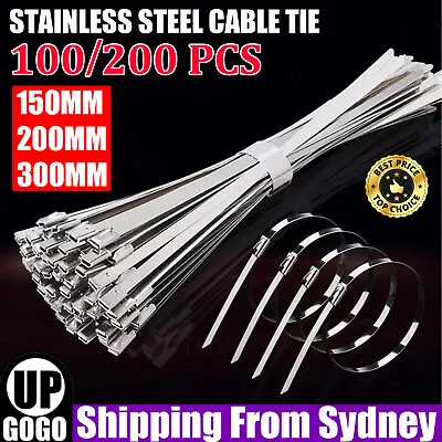 UP 200X Stainless Steel Cable Self Locking Ties SS304 Zip Strap Wrap 150mm-300mm • $9.97