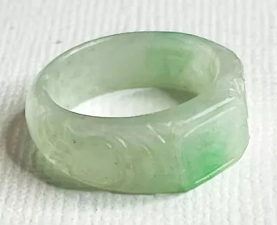 Jade Ring Band Vintage Jadeite Carved Estate Size 6.75 • $169