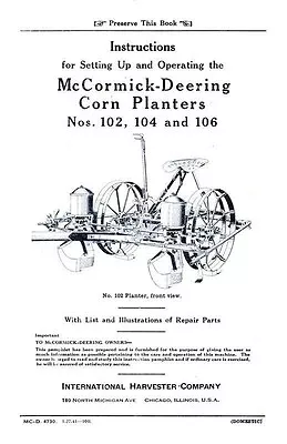 IH McCormick 102 104 106 Corn Planters Operators Manual • $12.93