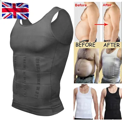 #MEN SLIMMING VEST Body Shaper Slim Chest Belly Waist Boobs Compression Shirt UK • £13.99