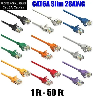 1 Ft - 50 Ft CAT6a Slim RJ45 Network LAN Ethernet Copper Wire Color Patch Cable • $7.25