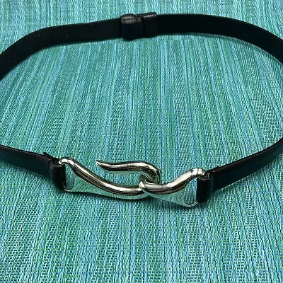 $14.99 • Buy Chicos Black Leather Belt Womens Size S/M Silver Tone Hook Buckle 1” Wide