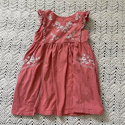 Mini Boden Floral Embroidered Sleeveless Sundress Coral Pink (Size 3-4Y) • $28.99