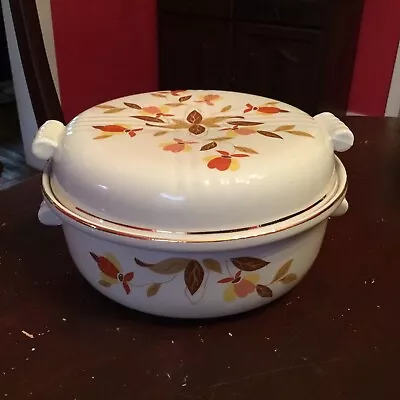 Hall China AUTUMN LEAF Tootsie Roll CASSEROLE & LID  Mary Dunbar JEWEL TEA • $24.95