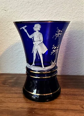 Antique Vintage MARY GREGORY Victorian Style Cobalt Blue Glass Vase 5.5  • $50