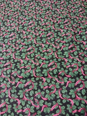 Holly Leaves And Ribbons  On Black Cotton Fabric 44  X 36  • $3.50