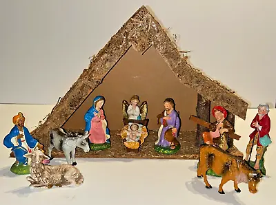 Vintage Itily Hand Painted Italian Nativity Figures Stable • $24.95