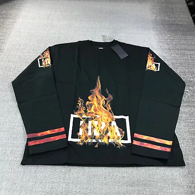Hood By Air Shirt Mens Extra Large Ablaze Box Logo Flames Hockey Stripe HBA • $68.88
