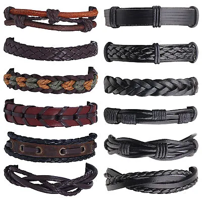 12pcs Mens Retro Multi-layer Braided Leather Cuff Wrap Bracelet Set Adjustable • $13.99