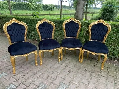 French Louis XVI Dining Chairs In Gold Beech And Black Velvet-set Of 4 • $1750