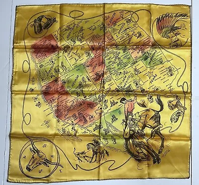 Vintage Western States Cowboy Indian Souvenir Map Scarf Montana Washington Utah • $39.99