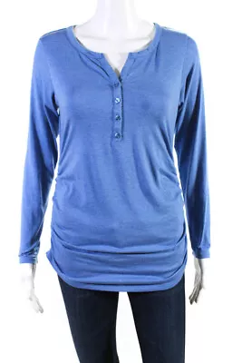 Motherhood Womens Crew Neck Half Button Long Sleeve Top Blue Size Small • $2.99