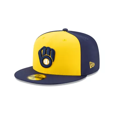 Milwaukee Brewers New Era Youth AC On-Field ALT2 59FIFTY Fitted Hat ~Gold/Blue • $24.99