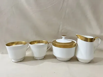 Mikasa Harrow 5 Pieces Tea Set Creamer Sugar Bowl + 2 Cups Gold Band (A1382) • $40