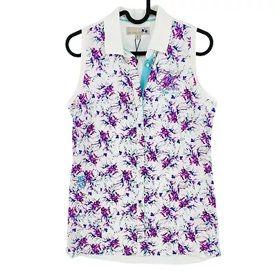 LA MARTINA White Sleeveless Floral Print Poplin Polo T Shirt Size 2 / S 3 / M • $20.95