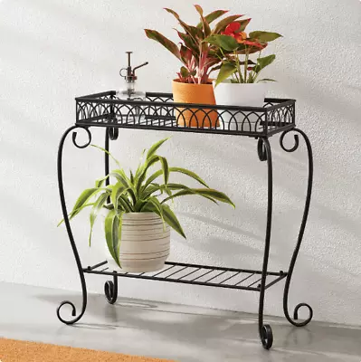 Black Metal 2 Tier Shelves Plant Stand -FreeShipping • $21.67