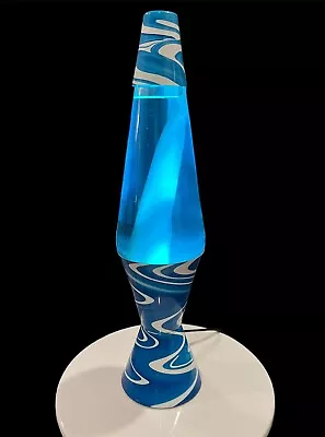 Vintage 90's Lava Lite Model Psychedelic Swirl Series Lava Lamp - Blue / White • $105