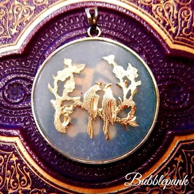 Vintage Chinese Export Jade Birds ~ Botanical Scene Pendant ~ Estate Jewelry • $69