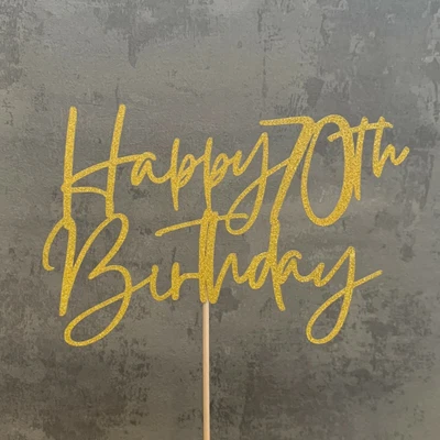 Large Happy 70th Birthday Glitter Cake Topper (Any Colour) • £3.39