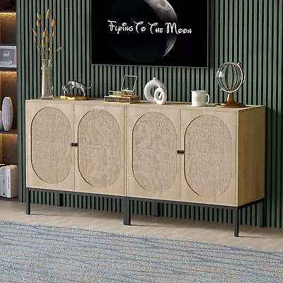 Yechen Set Of 2 Sideboard Storage Cabinet With Handmade Natural Rattan Doors Bu • $258.48