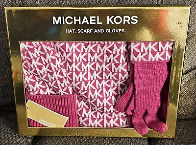 MSRP $98 Scarf Hat Gloves Deep Fuchsia Cream Michael Kors New In Box PRIORITY • $44.50