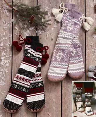 MUK LUKS LUKees Womens Slipper Socks S M L XL Snowflakes Flag Christmas Poms • $14.99