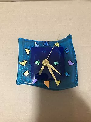 Murano Glass Decorative Wall Clock With Colorful Mosaic Accents Blue Teal Gold • $50