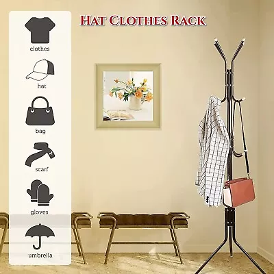 12 Hook Cloth Hanger Stand Umbrella Hat Clothes Rack Metal Tree Style Storage • $23.49