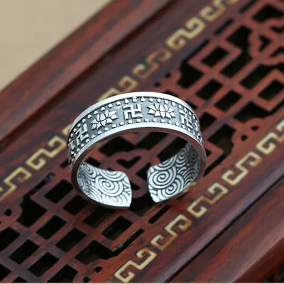 Lotus Open Pinkie Thumb Ring 999 Sterling Silver Men Women Buddhism A3824 • $19.99