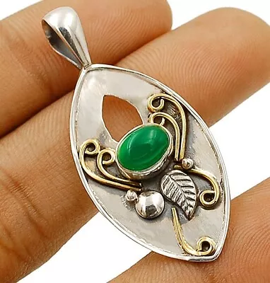 Natural Two Tone Malachite 925 Solid Sterling Silver Pendant CT28-5 • $14.99