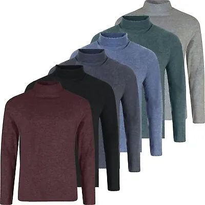 Mens Roll Neck Cotton Lightweight Jumper T-Shirt Turtle Funnel Long Sleeve Top • £7.99