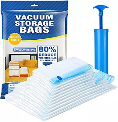 $15.88 • Buy 10 X Jumbo Vacuum Storage Bags Travel Space Saver Garment Seal Clothes Hand Pump