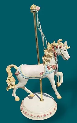 Whimsical Vintage Carousel Horse Resin Pastel Roses Pole Swings Around • $14.99