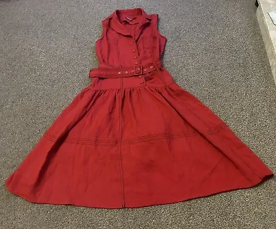 Vintage 90s Lipstick Red Pin Up 50s Full Circle Shirt Belted Swing Dress S 12 14 • £4.99