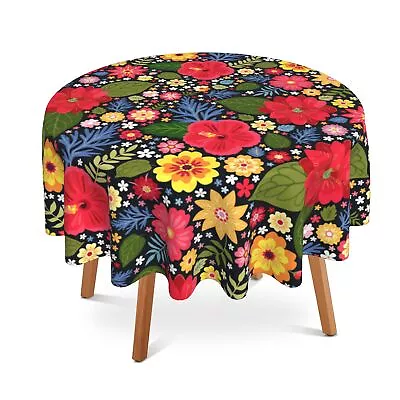 Round Tablecloth 60 InchColorful Vintage Flowers Circle Table Cloth Polyester... • $29.18